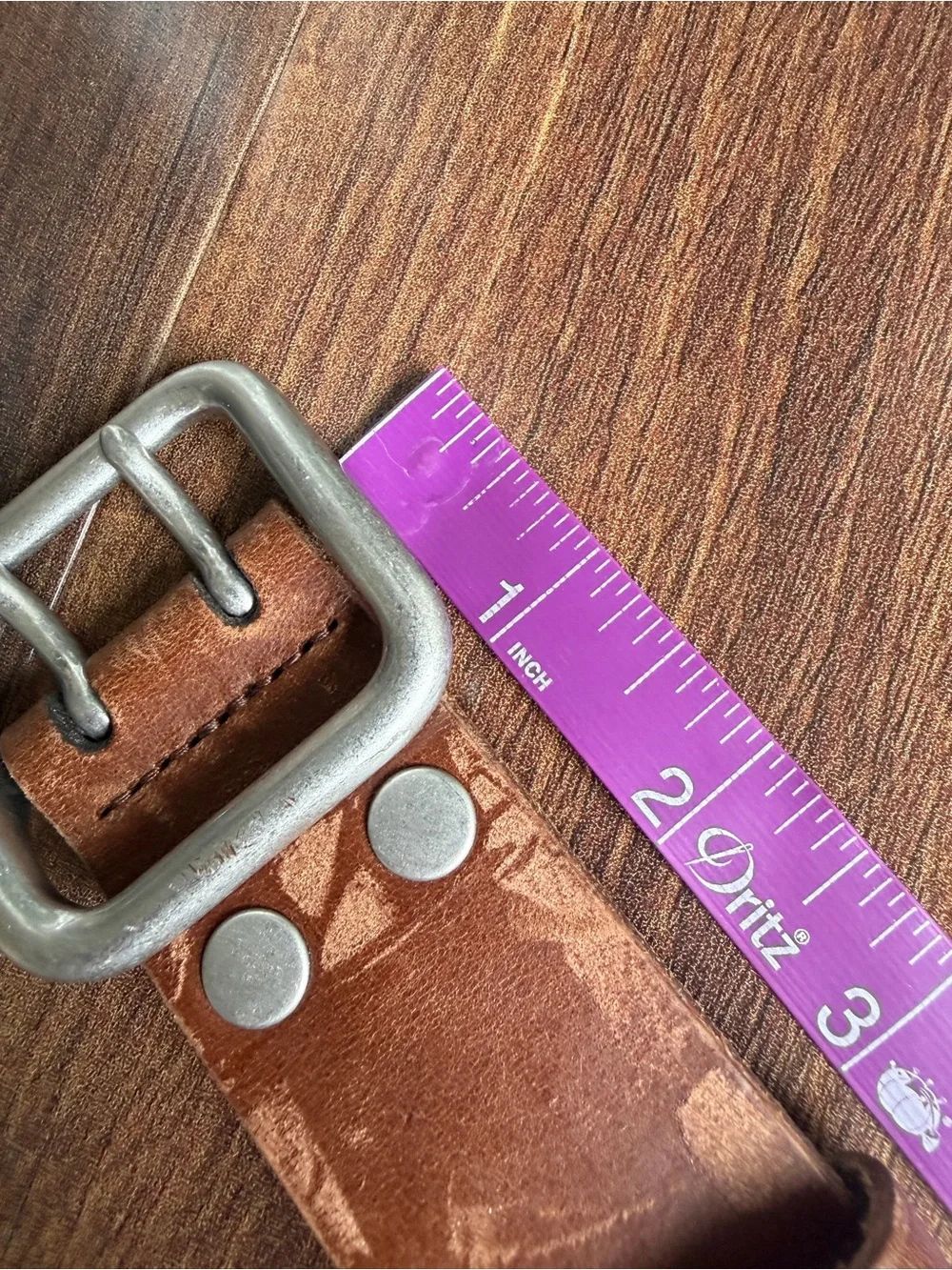 Polo Ralph Lauren Leather Double Prong Silver Buckle Belt Cognac Size 33